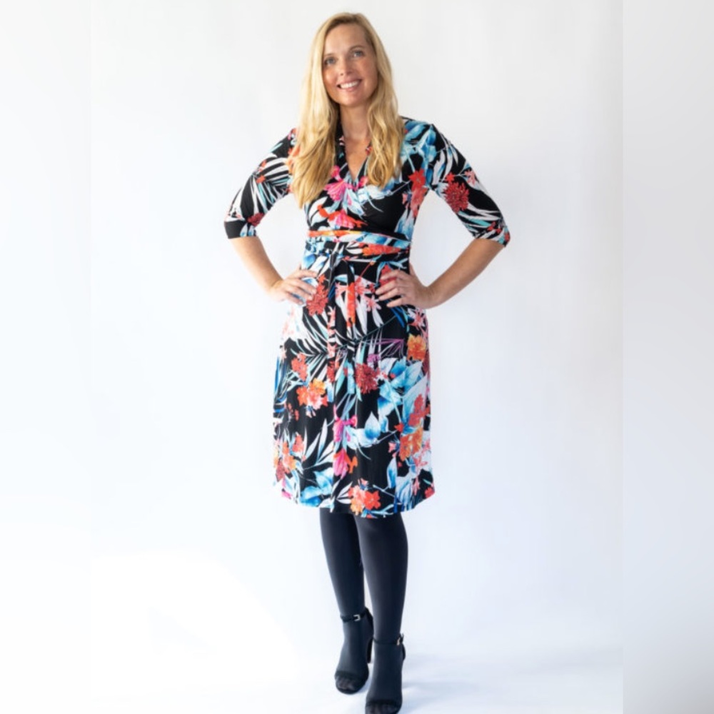Bold Floral Wrap Dress S-M